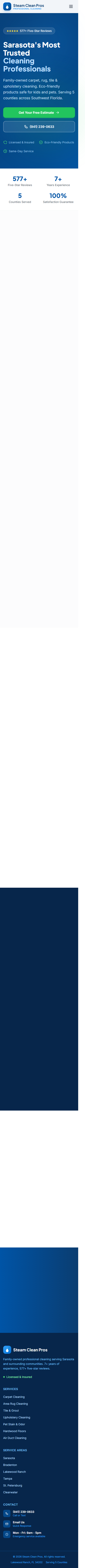 Steam Clean Pros — new website mobile view